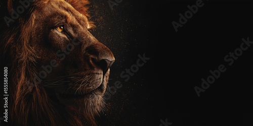 Lion of Judah, Christian bible symbolism background wallpaper with copy space. Artistic painting, cinematic style