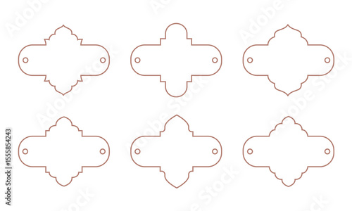 Minimal line simple boho tags. Elegant vintage border design for package, tag, sticker, invitation, scrapbooking. Vector outline frames, paper craft