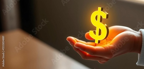 A hand gently cradles a luminous dollar sign, representing astute financial decisions and profitable investments,   capital,  profit
