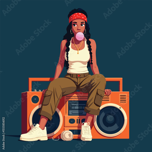 music girl on speaker vector illustration 