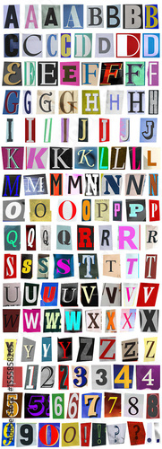 Multicolor Collage Letters Numbers Symbols Set: Complete AZ 09 Punctuation for Poster Layout and Branding Design