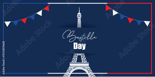Celebratory Bastille Day Design with French Elements and National Colors. A creative design celebrating Bastille Day featuring French national colors, iconic symbols, and festive decorations.