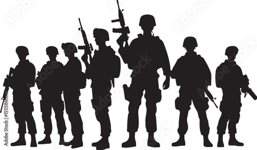 Army soldiers in silhouette holding rifles and standing in disciplined formation