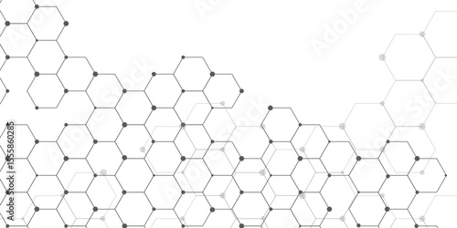 Molecular structure abstract tech background. Geometric white background. Vector banner design with hexagons. Science network pattern, connecting lines and dots Medical background, Vector illustration