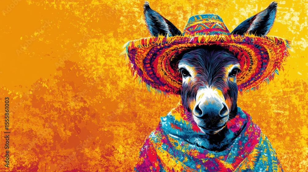 Obraz premium Donkey dressed in a vibrant traditional Mexican-style costume. 