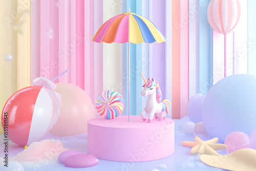 Pastel gift box, balloons, toy horse, celebration, party, background, playful, Birthday party