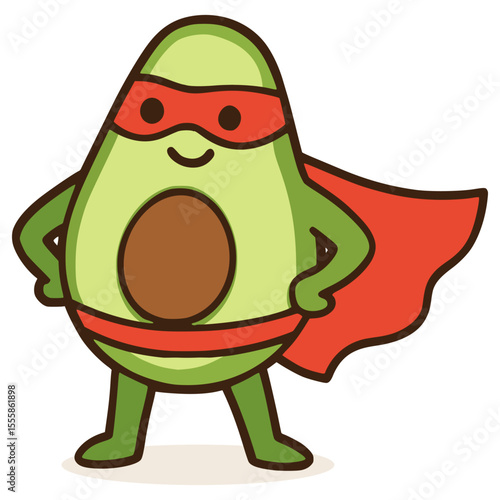 avocado superhero cartoon character flat color vector illustration template design