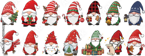 Christmas gnomes in festive outfits vector illustration holiday decoration