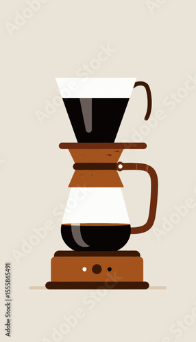 Coffee maker with brewed coffee in minimalist style on beige background  