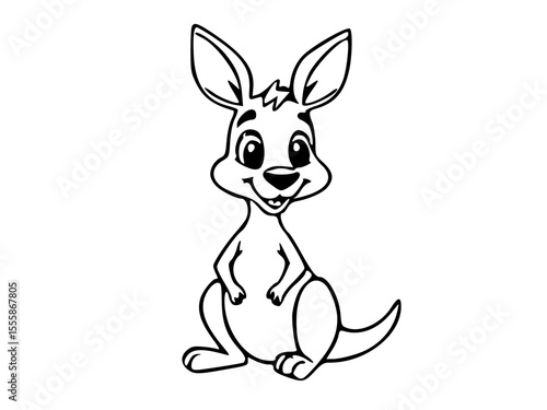 Baby Kangaroo black and white vector illustration 