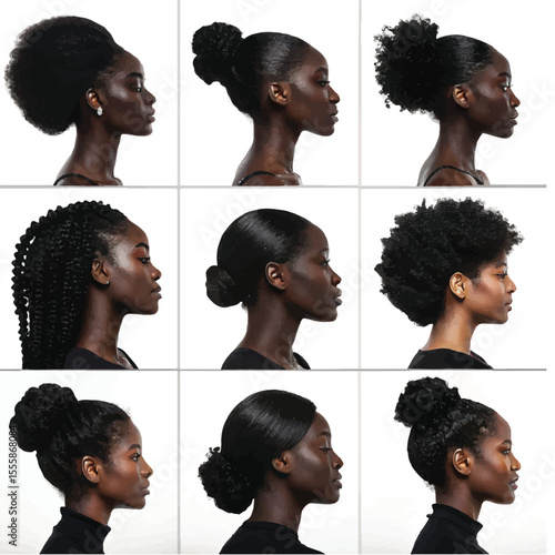 woman's head with different style hairs vector silhouette