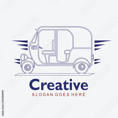 Flying Auto Rickshaw Line Art Logo