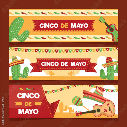 Cinco de Mayo themed banner template illustration with various variations