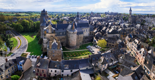 Fototapeta Naklejka Na Ścianę i Meble -  Chateaugiron Castle, Brittany, Ille-et-Vilaine department in France - picturesque medieval fortiefied village near Rennes. aerial panoramic view