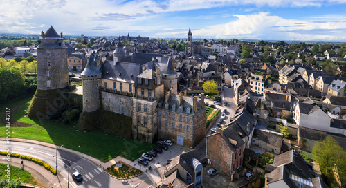 Fototapeta Naklejka Na Ścianę i Meble -  Chateaugiron Castle, Brittany, Ille-et-Vilaine department in France - picturesque medieval fortiefied village near Rennes. aerial panoramic view