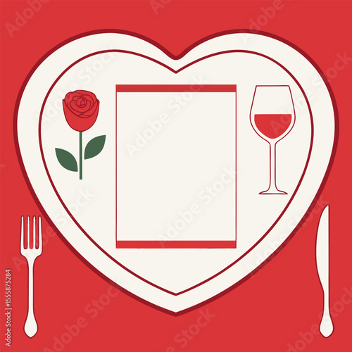 Valentine's Day Dinner Setting with Rose Wine Glass and Utensils