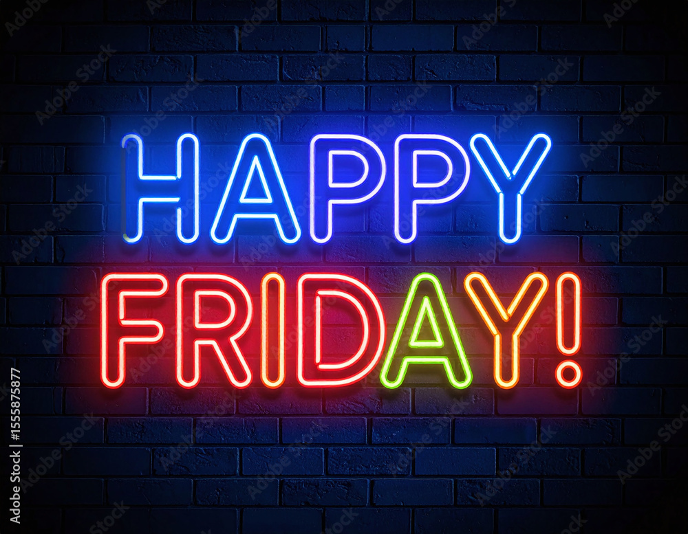 Obraz premium Blue and red neon Friday text with dark background light glow and party vibe illustration