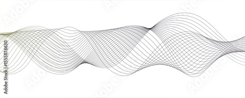 Abstract monochromatic wave pattern with smooth, flowing curves. Shades of grayscale, from light to dark,Frequency sound wave lines and technology curve lines. Design for brochure, flyer, banner, 