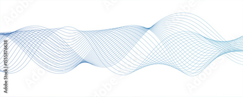 Abstract monochromatic wave pattern with smooth, flowing curves. Shades of grayscale, from light to dark,Frequency sound wave lines and technology curve lines. Design for brochure, flyer, banner, 