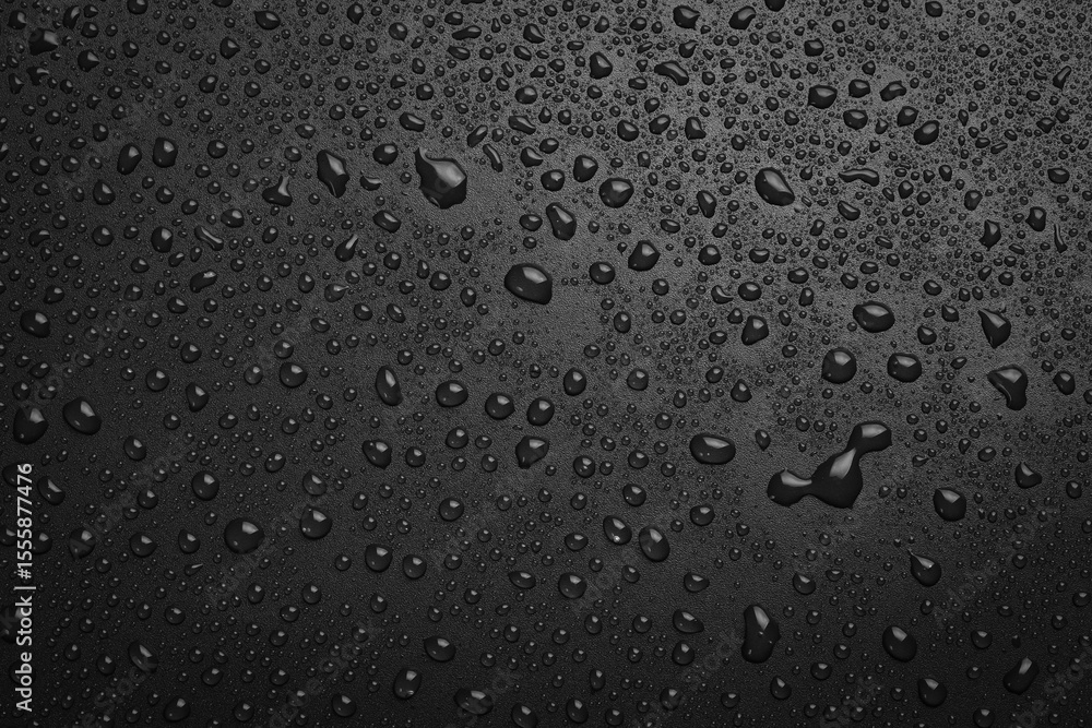 Water drops on a black background. Banner with raindrops. Top view. Water drops on a black background. Banner with raindrops. Top view.