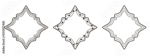 Set beautiful Eslimi Tazhib art design. Vector collection Iranian art design ideal for Text Box template design. Oriental floral area for Text. EPS 10