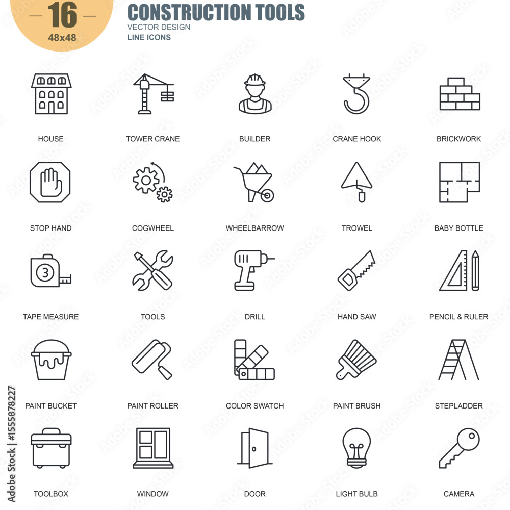 Fototapeta premium Construction Tools Icon – Flat Vector Illustration of Building Equipment
