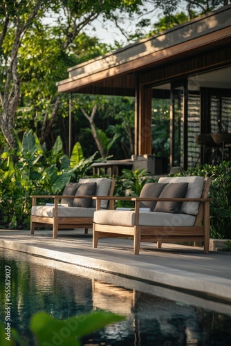 Outdoor lounge chairs by pool