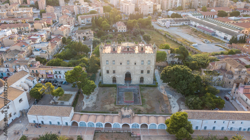Obraz premium Palermo - Sicily, Italy - September 5, 2020: Aerial view over Zisa Palace, summer days