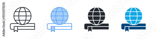 Global Education Icon Set Multiple Style. Designed In Outline, Blue, Glyph, Dual Tone