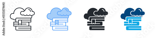 Cloud Library Icon Set Multiple Style. Designed In Outline, Blue, Glyph, Dual Tone