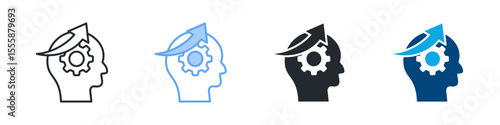 Skill Development Icon Set Multiple Style. Designed In Outline, Blue, Glyph, Dual Tone