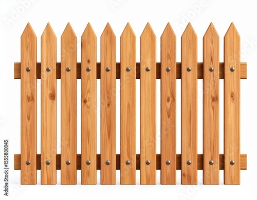 Fototapeta Naklejka Na Ścianę i Meble -  3D icon of a wooden fence section, realistic texture, clean white background, high detail