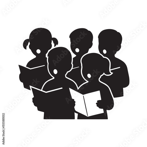 Children Choir Silhouette Vector Kids Singing Group Illustration for Music and Education