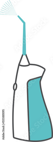 An illustration of a water flosser or oral irrigator, with water spraying from the nozzle.