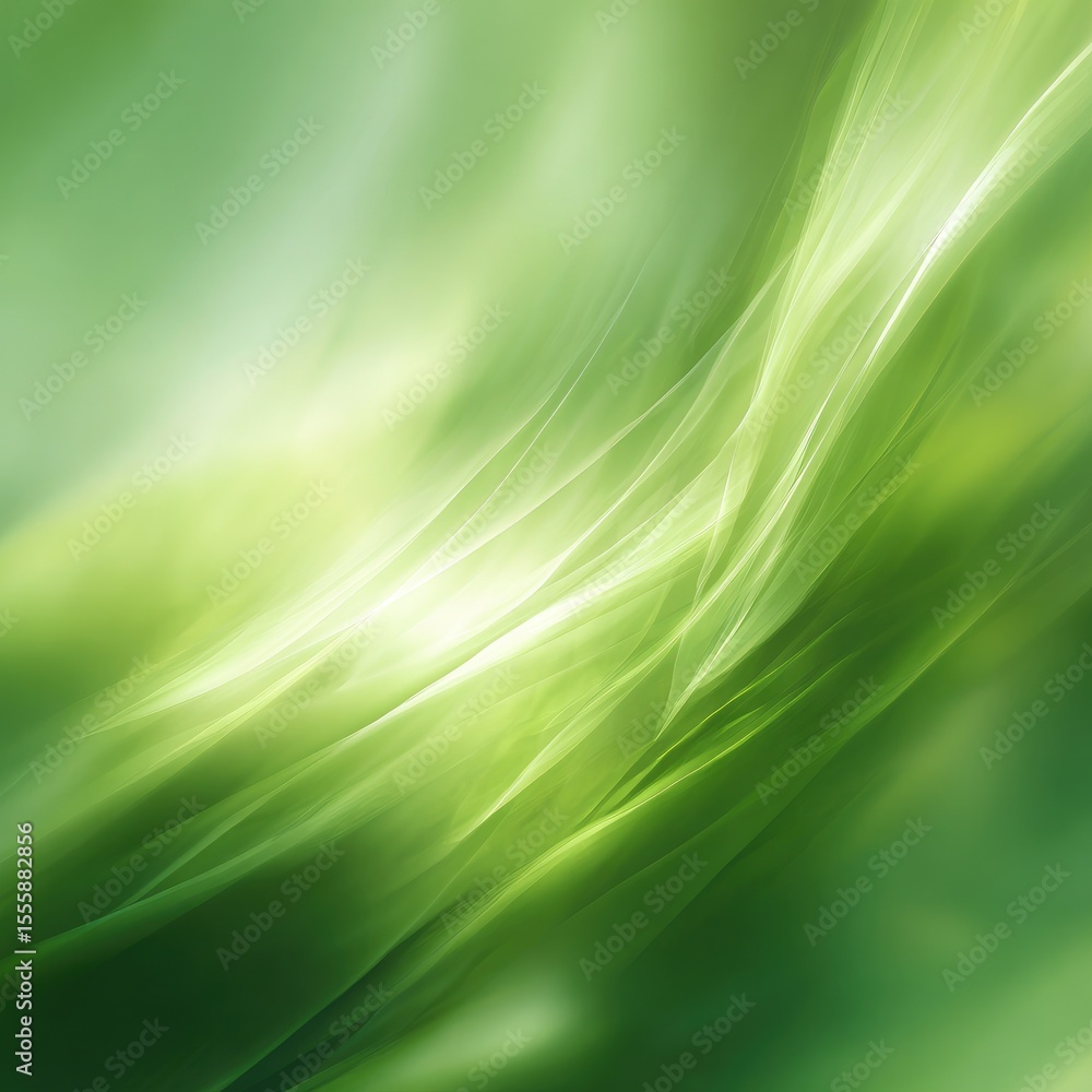 Obraz premium Abstract green flowing light streaks, bright highlights, soft focus, nature-inspired, calming