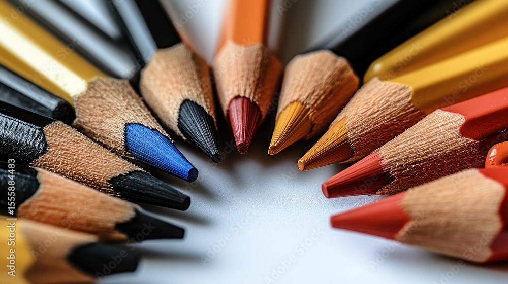 Obraz premium Close-up of colorful pencils arranged in a circle