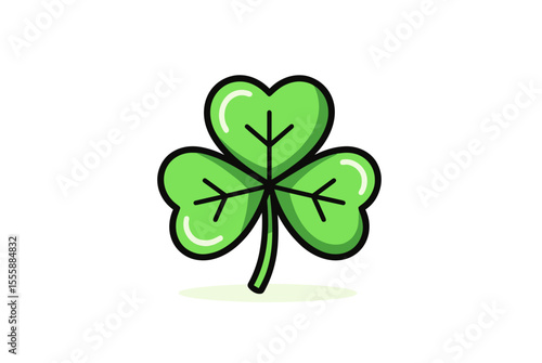 Illustration of a Green Shamrock with Black Outline on White Background for St. Patrick's Day