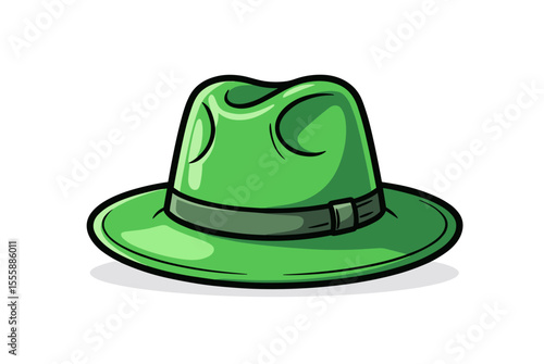 Illustration of a Stylish Green Fedora Hat with a Dark Gray Band for Fashion and Design