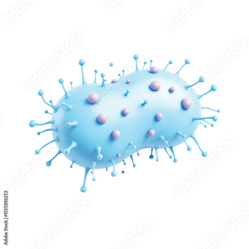 Stylized blue bacterium with pink spheres microbe cell