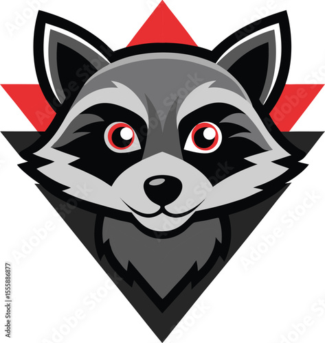 clever raccoon head mascot logo on a white triangl