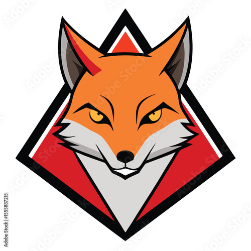 cunning fox head mascot logo on a white triangle b