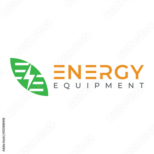 Energy Equipment Company Logo Design Featuring a Green Leaf and a Bold Text Graphic for Environmental Solutions