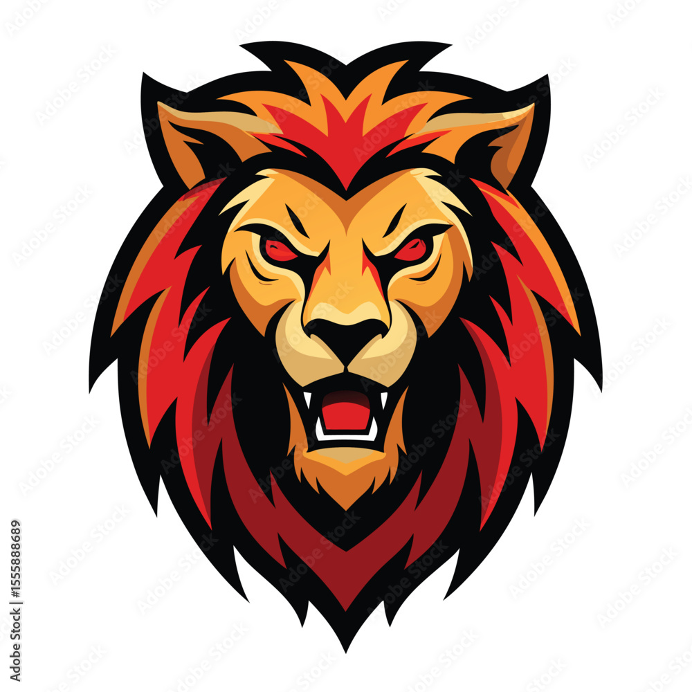Fototapeta premium fierce lion head mascot logo on a white rectangle