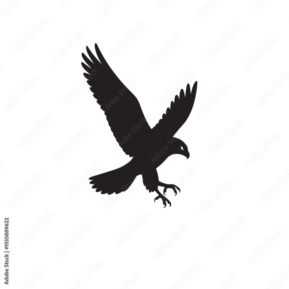Obraz premium Flying Hawk Silhouette Attacking Prey Vector Bird Clipart Icon
