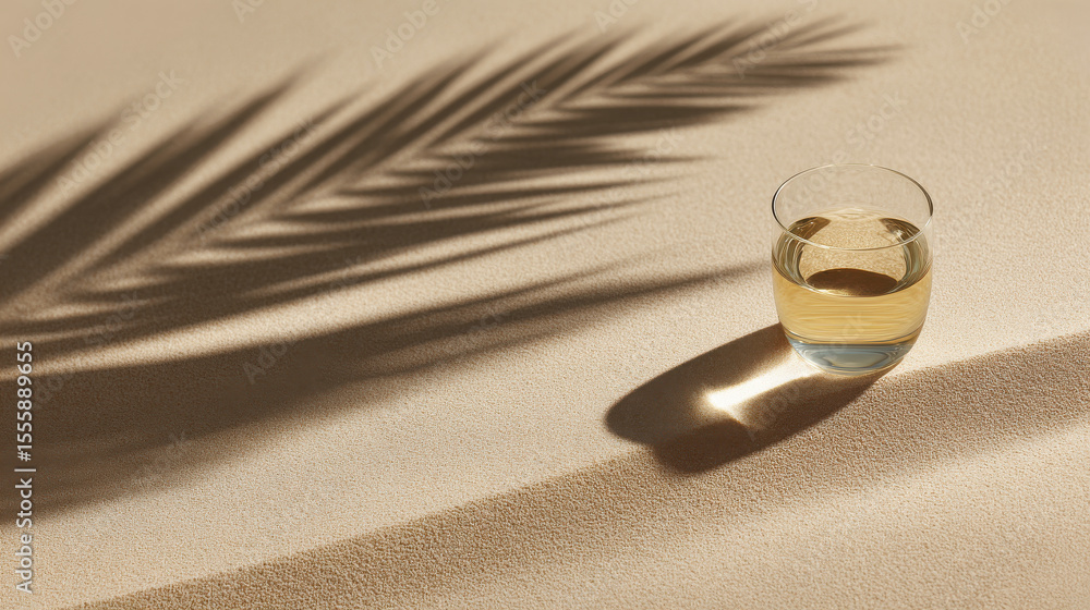 Fototapeta premium minimalist of palm tree shadow on sand during bright noon