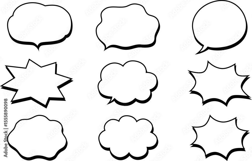 Fototapeta premium 黒い影がついた吹き出しセット