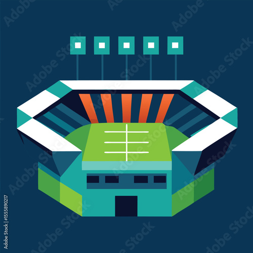 Stadium Spectacle: An isometric illustration captures the dynamic architecture of a vibrant stadium, with a meticulously designed playing field bathed in inviting light