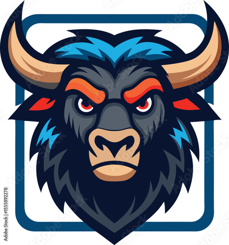 strong yak head mascot logo on a white rectangle b