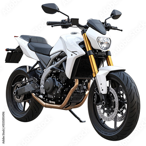 3D white motorcycle icon isolated on transparent background. PNG
