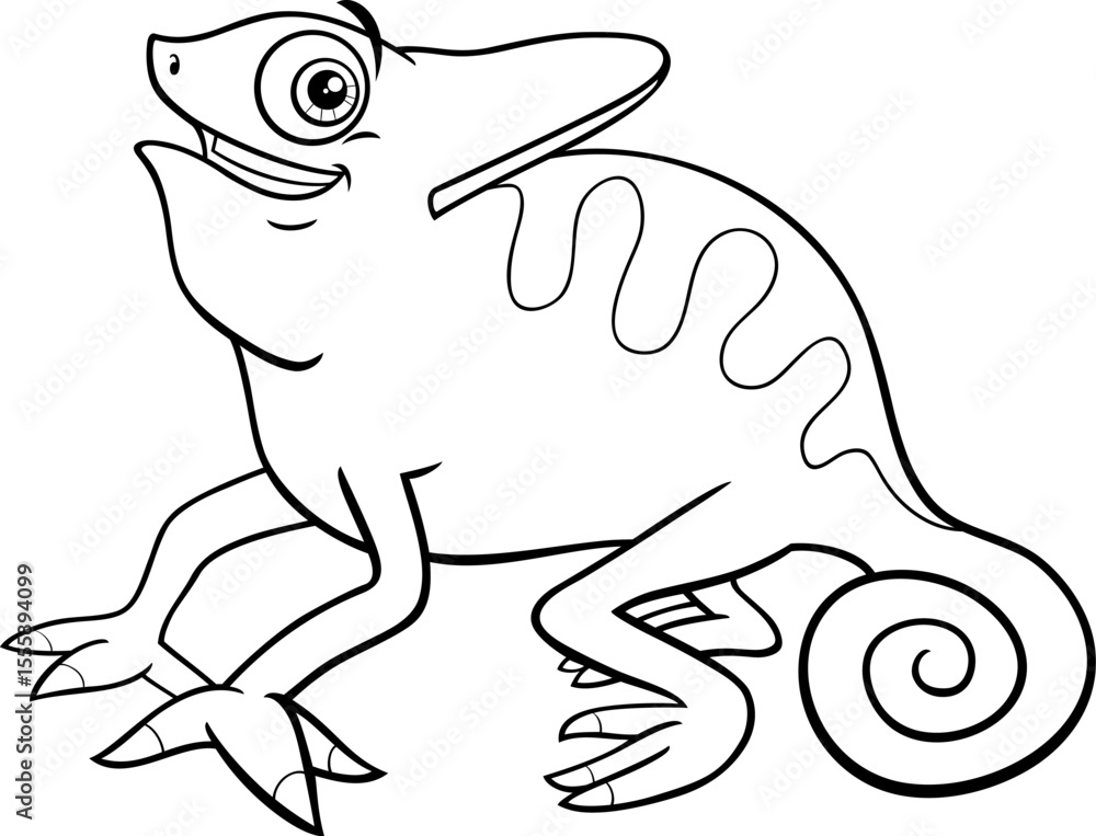 Fototapeta premium happy cartoon chameleon reptile animal character coloring page
